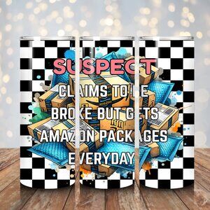 Pink 20oz Tumbler 🌸 “Suspect Claims She’s Broke” 😎 + Metal Straw